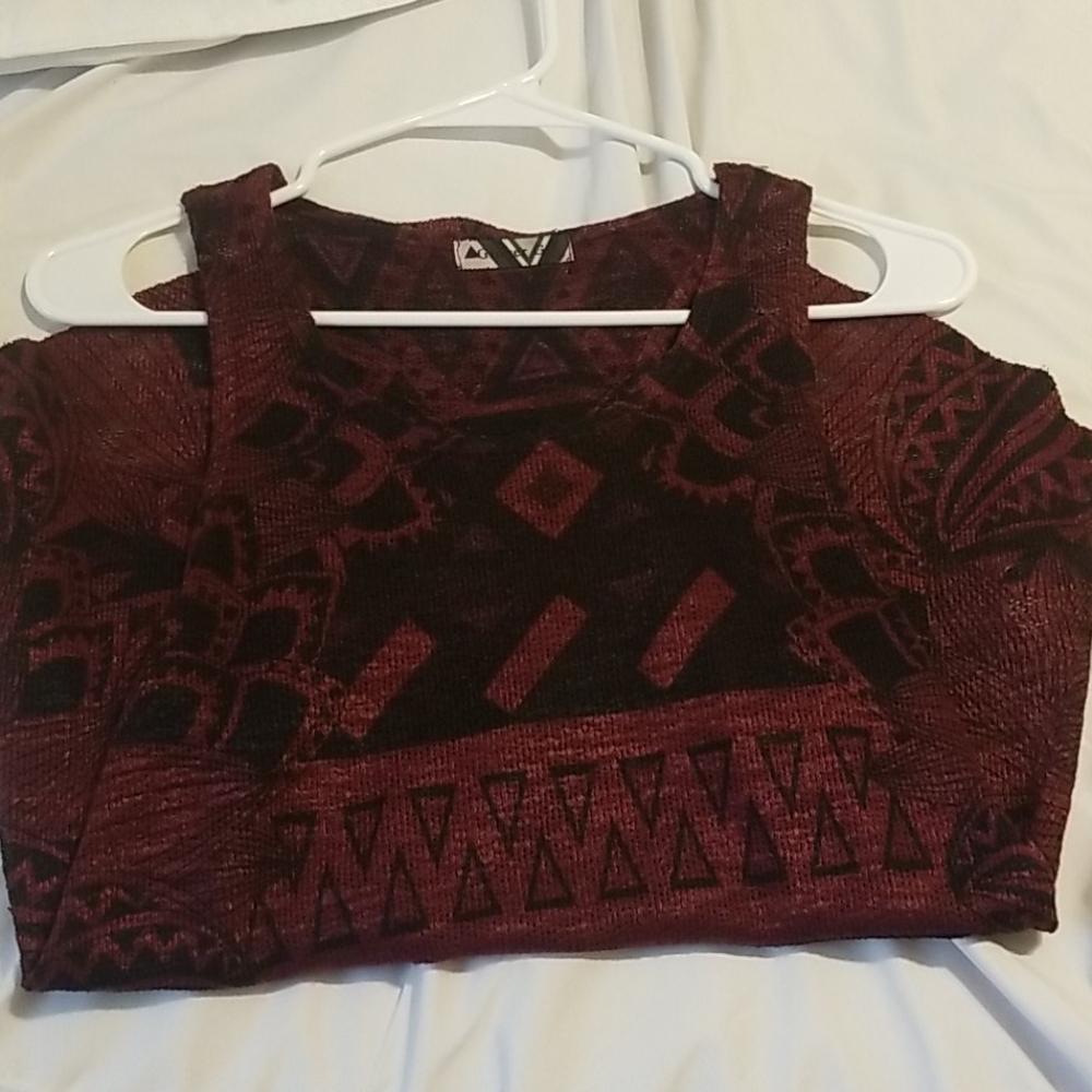 Burgundy and black aztec print high-low tank top